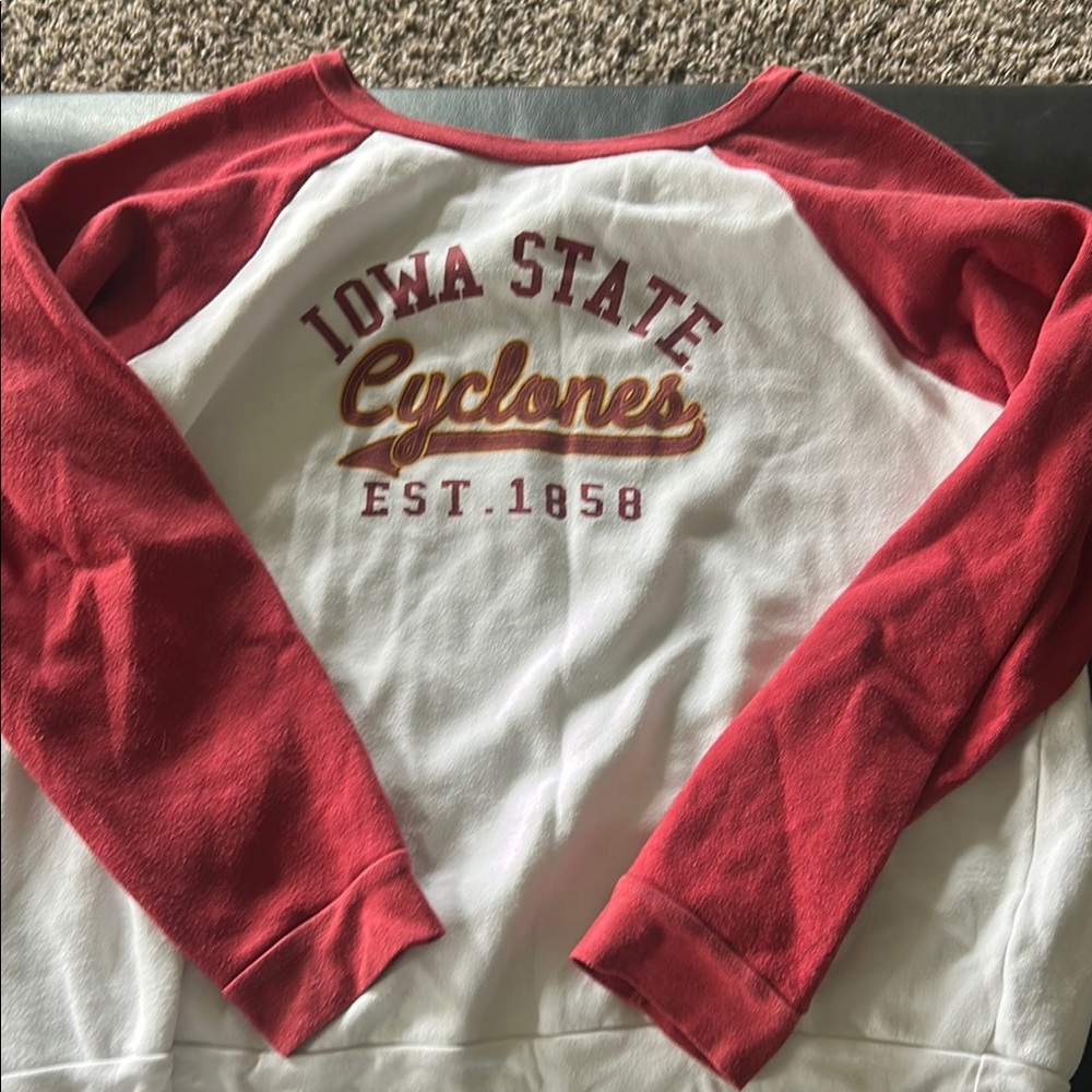 Red and White Raglan Sweatshirt with Vintage Design